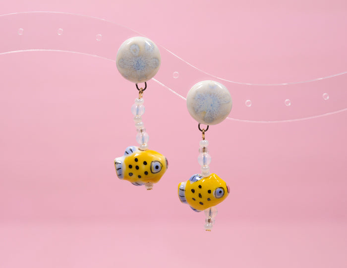 Yellow Fish Bubble Earrings