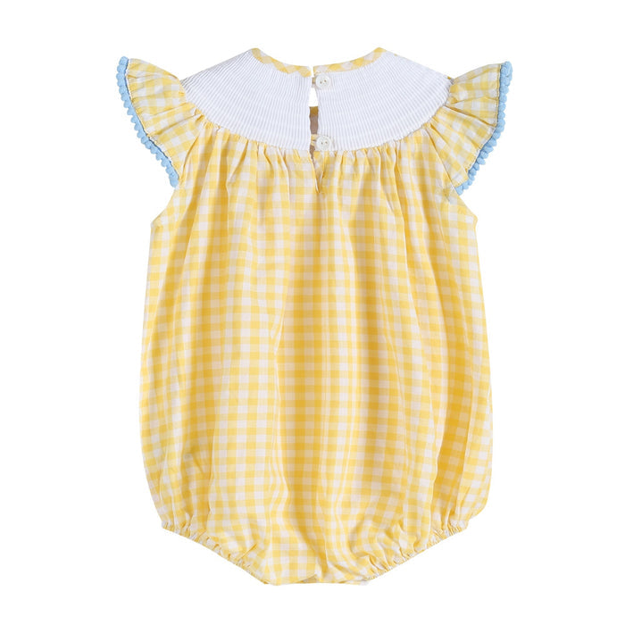Yellow Gingham Lemon Smocked Flutter Romper - Lil Cactus