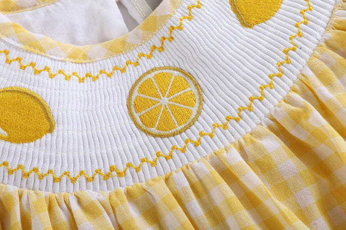 Yellow Gingham Lemon Smocked Flutter Romper - Lil Cactus