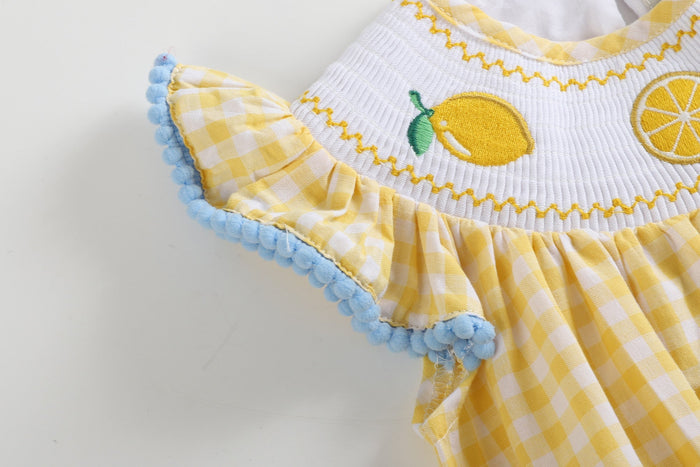 Yellow Gingham Lemon Smocked Flutter Romper - Lil Cactus