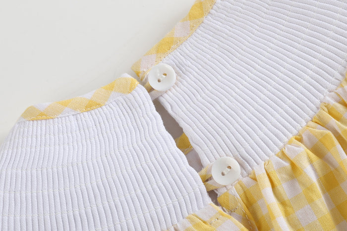 Yellow Gingham Lemon Smocked Flutter Romper - Lil Cactus