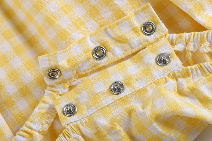 Yellow Gingham Lemon Smocked Flutter Romper - Lil Cactus