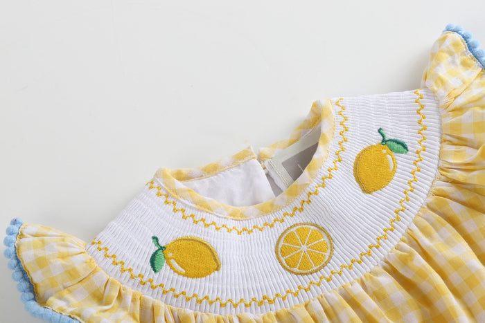Yellow Gingham Lemon Smocked Flutter Romper - Lil Cactus