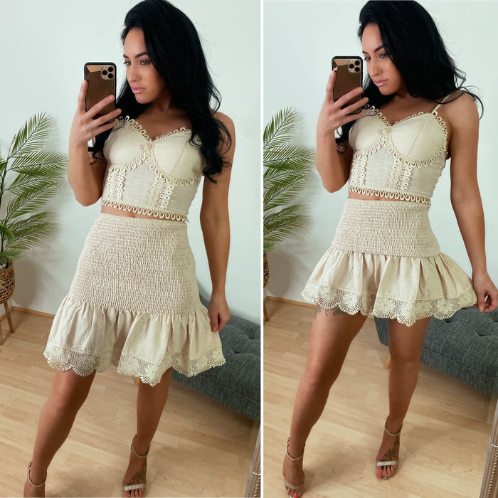 ZOELLA BEIGE BOOB TUBE EGYPTIAN COTTON TOP & RARA STRETCH SKIRT-Black - Style Heist